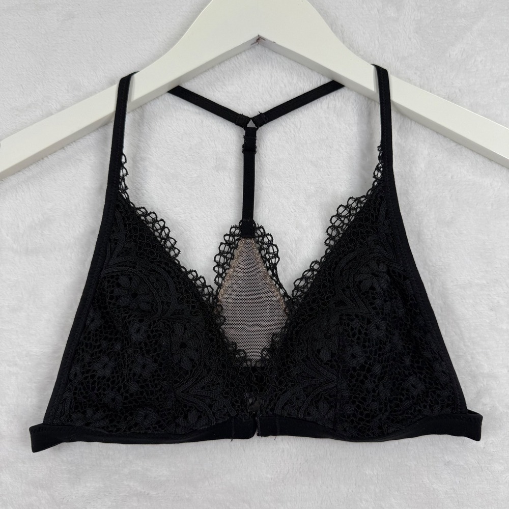 Victorias Secret Body by Victoria Black Lace T-Back Front Close Bralette Small